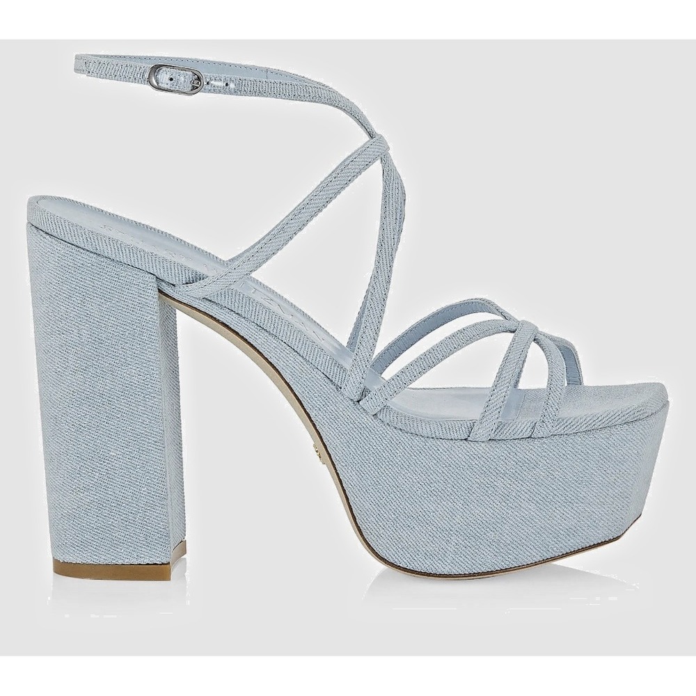 Stuart Weitzman EU 39/8.5B Barely There Sq Hi Platform‎ Sandals Vint Light Denim
